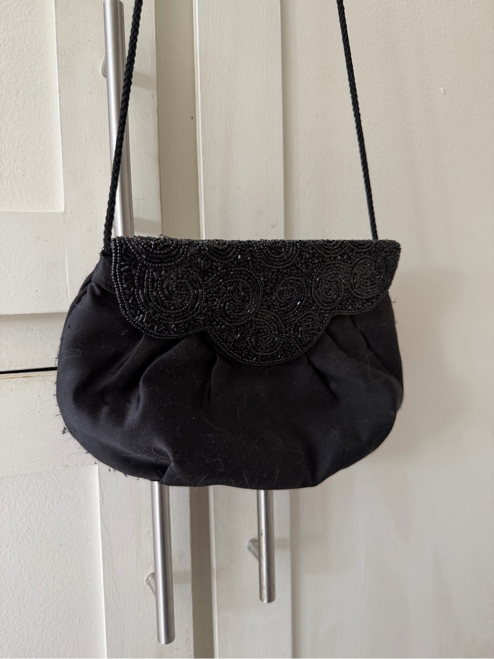 Vintage Black Beaded Evening Crossbody Bag